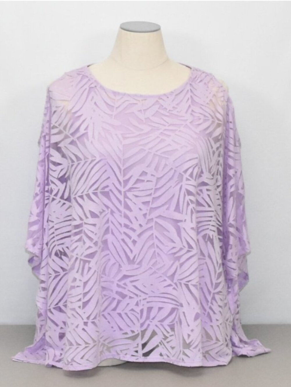 JM Collection Lavender Poncho Blouse Burnout Tonal Print L